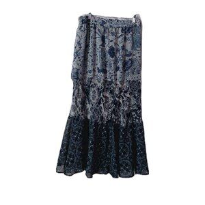 Mix Nouveau Skirt Size Medium Ruffle Blue Tiered Floral Boho Lined  maxi